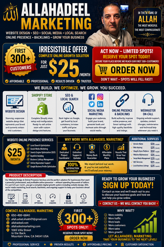 Website Design & Online Presence Services Only $25 Per Month